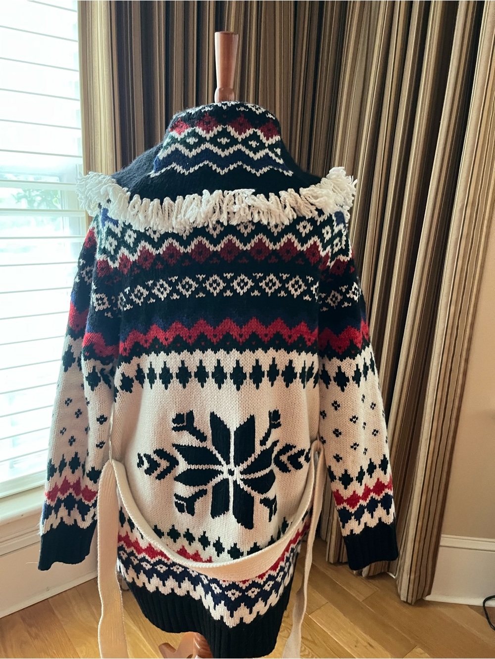 Polo Ralph Lauren NWT | Fair Isle Knit Cardigan Coatigan in Cream, Navy & Red - Picture 8 of 8